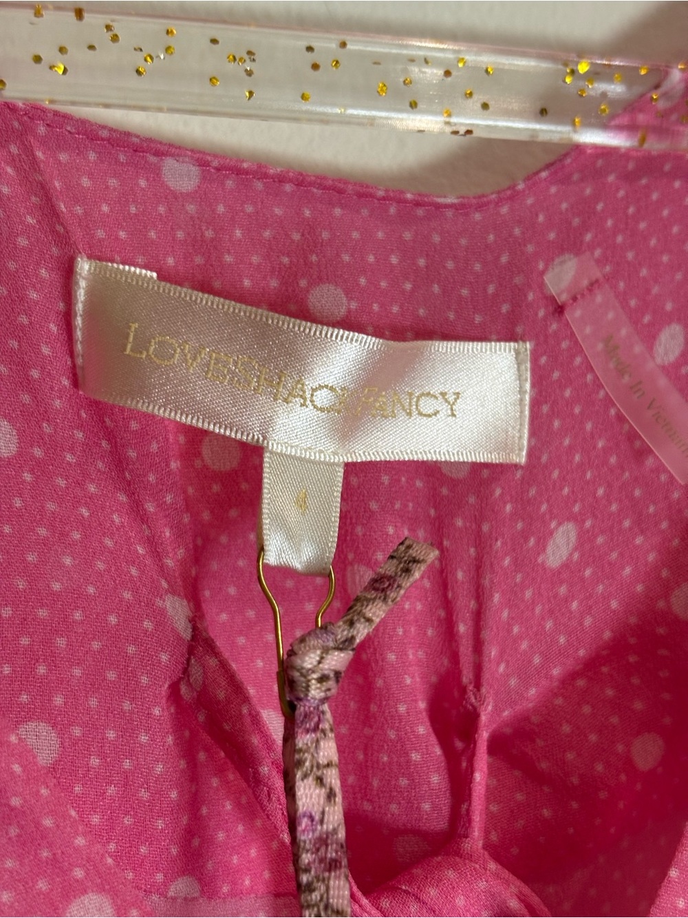 LoveShackFancy NWT Azreal Mini Dress Ruffled Polka-Dot Belted Hot Pink Cherry 4 - Picture 10 of 12